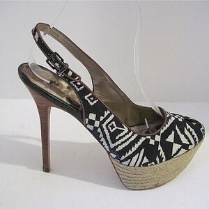 SAM Edelman Novato Women's Black/White Tribal Print Slingback Heels Sz 8.5